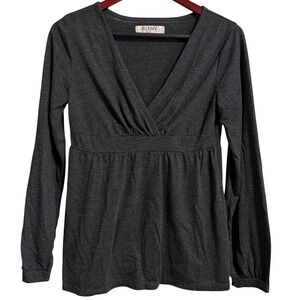 ROMY Women Charcoal Grey Empire Waist V-Neck Peplum Long Sleeve Top Medium